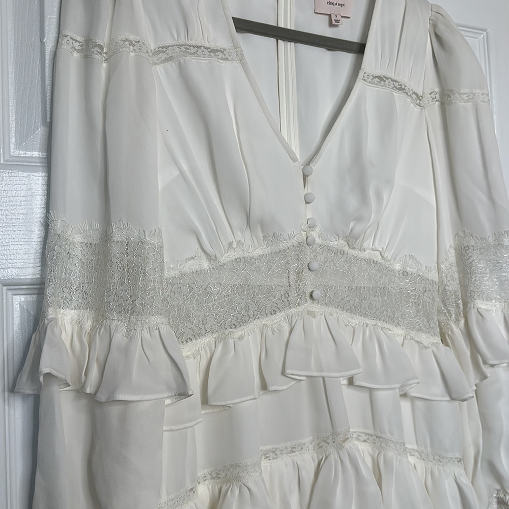 CINQ A SEPT Sanya Ruffled Silk & Lace ivory Dress 2 NWOT - Picture 8 of 12